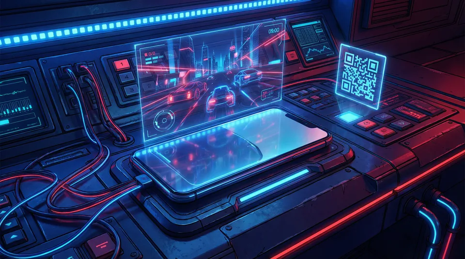 麻将胡了模拟器 APP便携终端在赛博控制台上 - 全息游戏界面